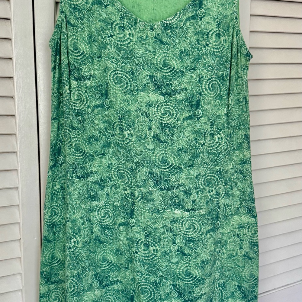 Linen Patterned Sleeveless Green Dress